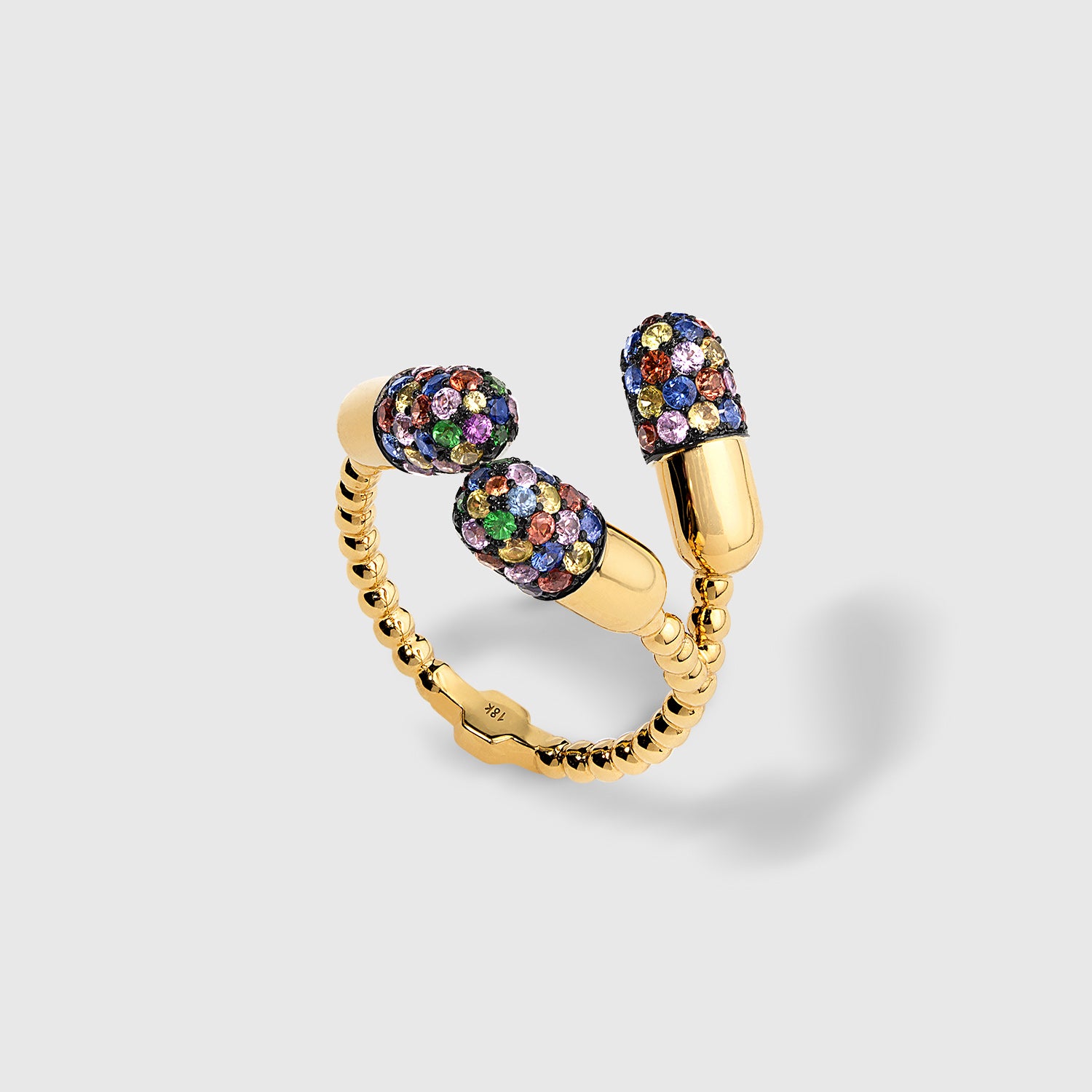 Three Pill Bypass Ring with Multicolor Sapphires