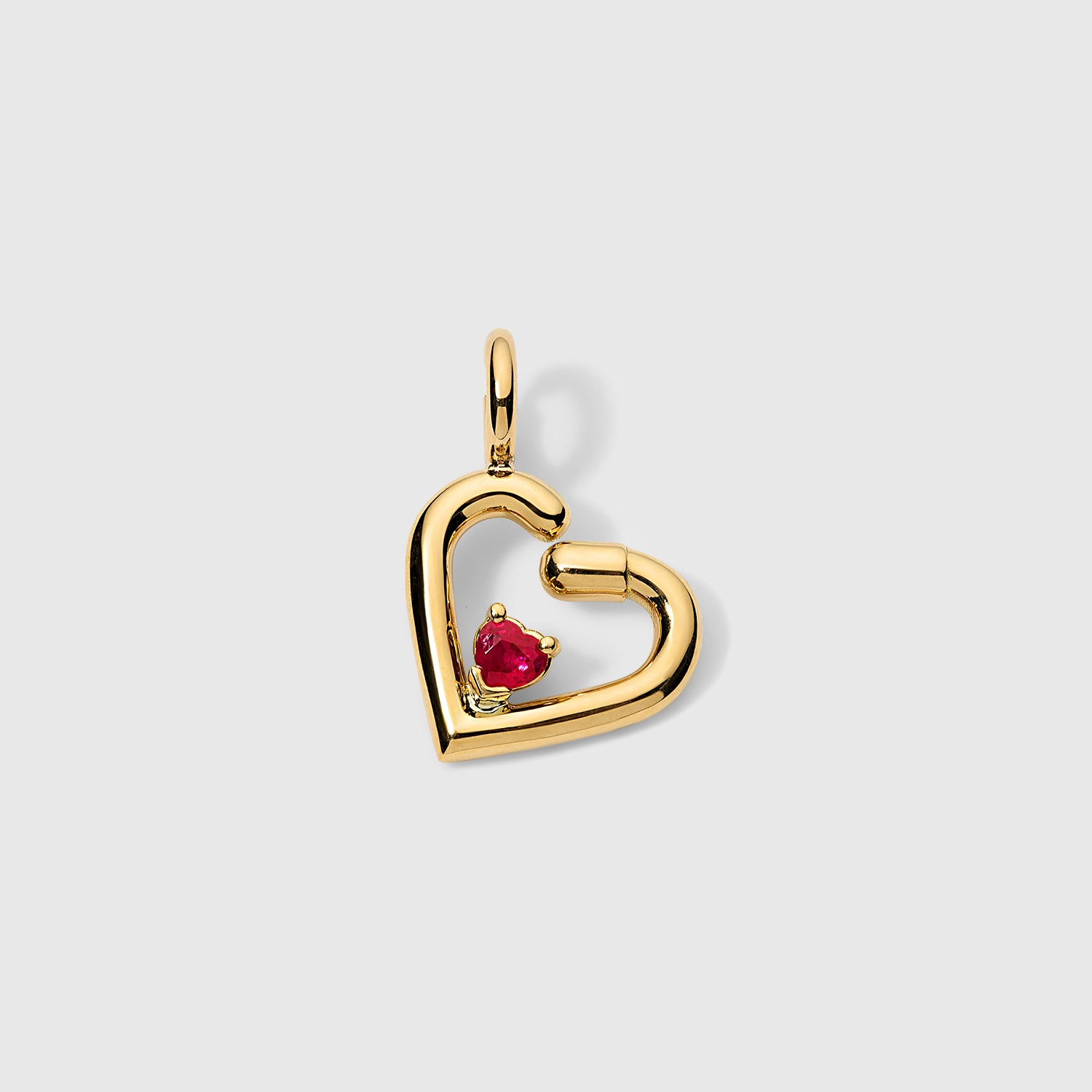"Extrusion" Heart Charm with Heart Shaped Ruby