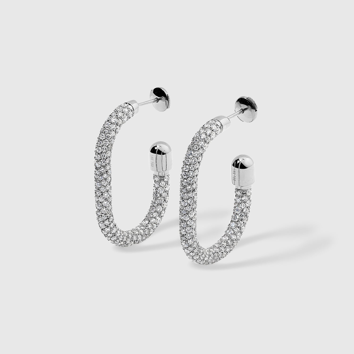 "Extrusion" Thin Large Diamond Pavé Hoop Earrings
